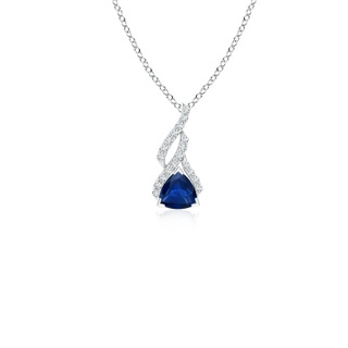 4mm AAA Trillion Sapphire Solitaire Pendant with Diamond Swirl in White Gold