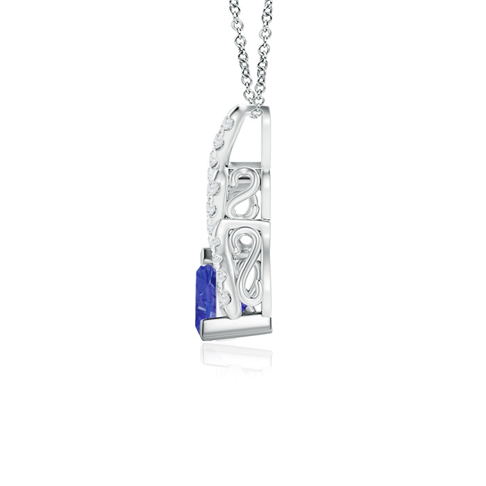 5mm AA Trillion Tanzanite Solitaire Pendant with Diamond Swirl in P950 Platinum product image