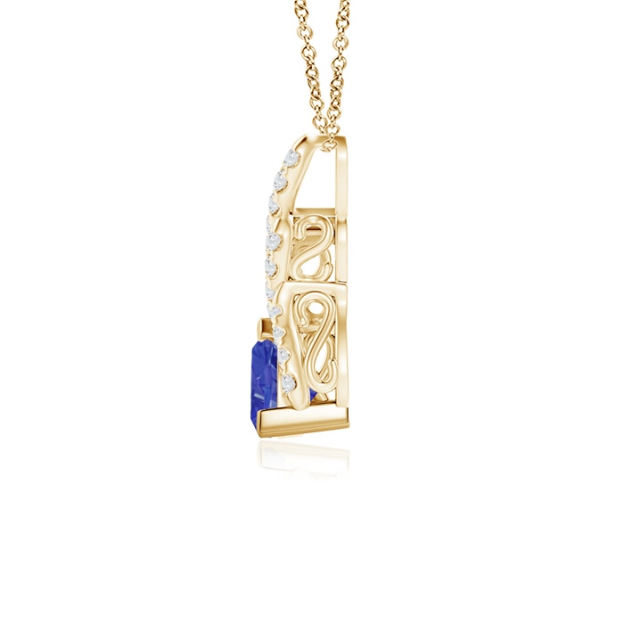 5mm AA Trillion Tanzanite Solitaire Pendant with Diamond Swirl in Yellow Gold product image