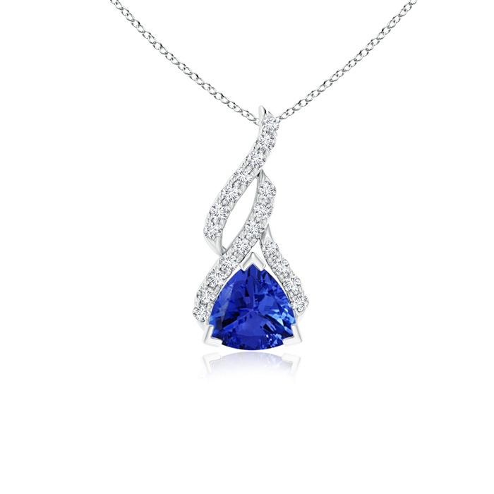 5mm AAA Trillion Tanzanite Solitaire Pendant with Diamond Swirl in P950 Platinum 