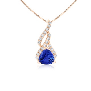 5mm AAA Trillion Tanzanite Solitaire Pendant with Diamond Swirl in Rose Gold