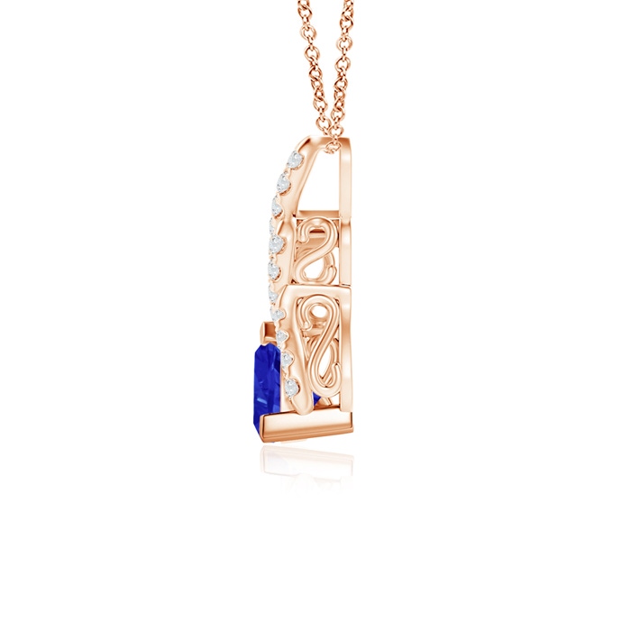 5mm AAA Trillion Tanzanite Solitaire Pendant with Diamond Swirl in Rose Gold product image