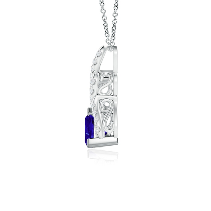 5mm AAAA Trillion Tanzanite Solitaire Pendant with Diamond Swirl in P950 Platinum product image