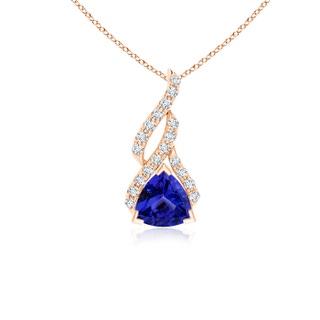 5mm AAAA Trillion Tanzanite Solitaire Pendant with Diamond Swirl in Rose Gold