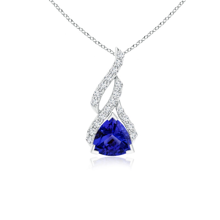 5mm AAAA Trillion Tanzanite Solitaire Pendant with Diamond Swirl in White Gold 