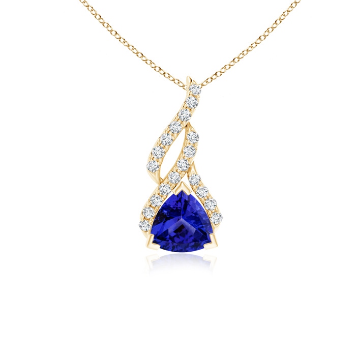 5mm AAAA Trillion Tanzanite Solitaire Pendant with Diamond Swirl in Yellow Gold 