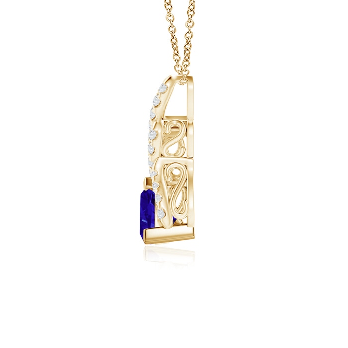 5mm AAAA Trillion Tanzanite Solitaire Pendant with Diamond Swirl in Yellow Gold product image