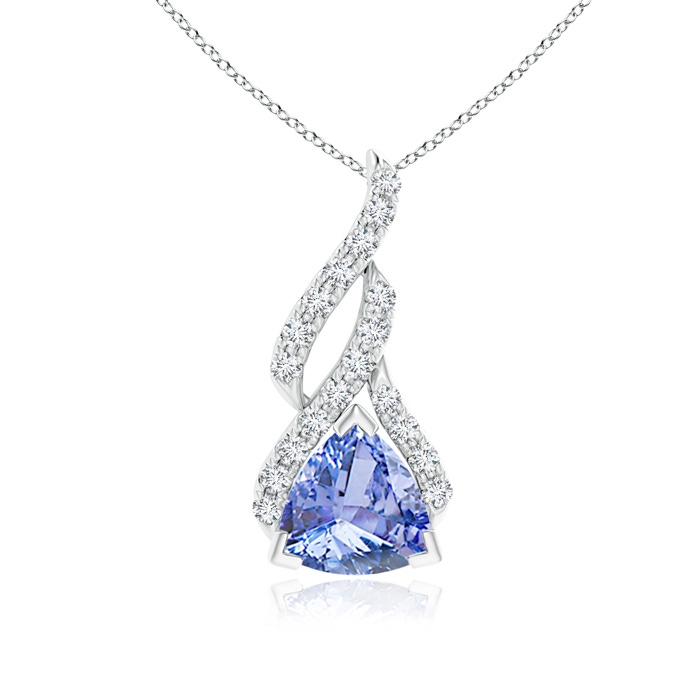 6mm A Trillion Tanzanite Solitaire Pendant with Diamond Swirl in White Gold 