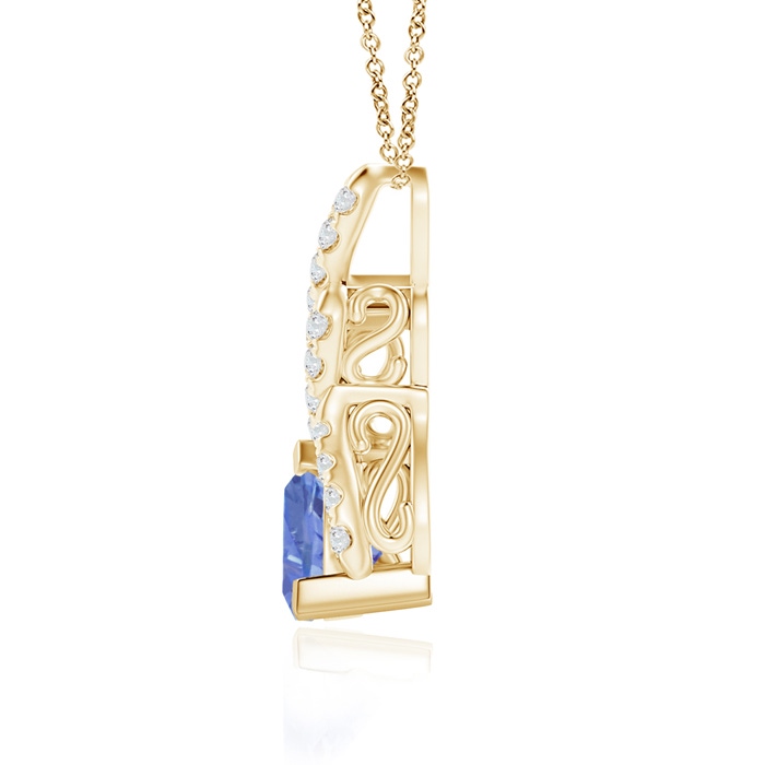 6mm A Trillion Tanzanite Solitaire Pendant with Diamond Swirl in Yellow Gold product image