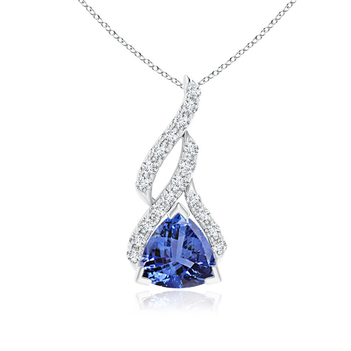 6mm AA Trillion Tanzanite Solitaire Pendant with Diamond Swirl in P950 Platinum 