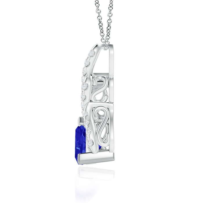 6mm AAA Trillion Tanzanite Solitaire Pendant with Diamond Swirl in P950 Platinum product image