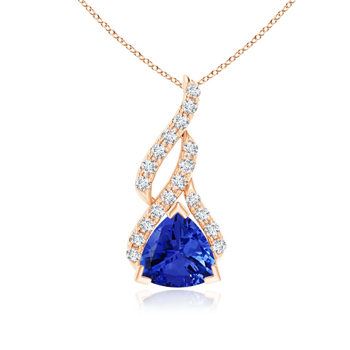6mm AAA Trillion Tanzanite Solitaire Pendant with Diamond Swirl in Rose Gold 