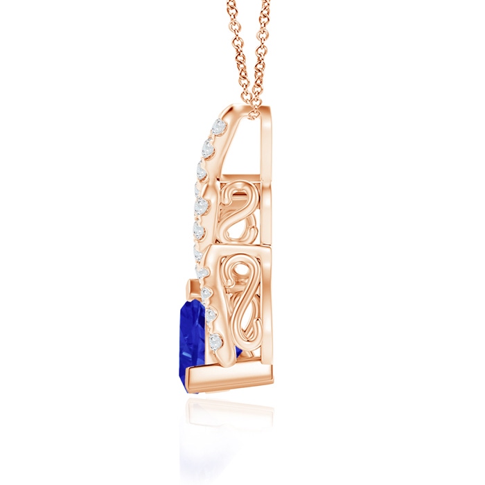 6mm AAA Trillion Tanzanite Solitaire Pendant with Diamond Swirl in Rose Gold product image