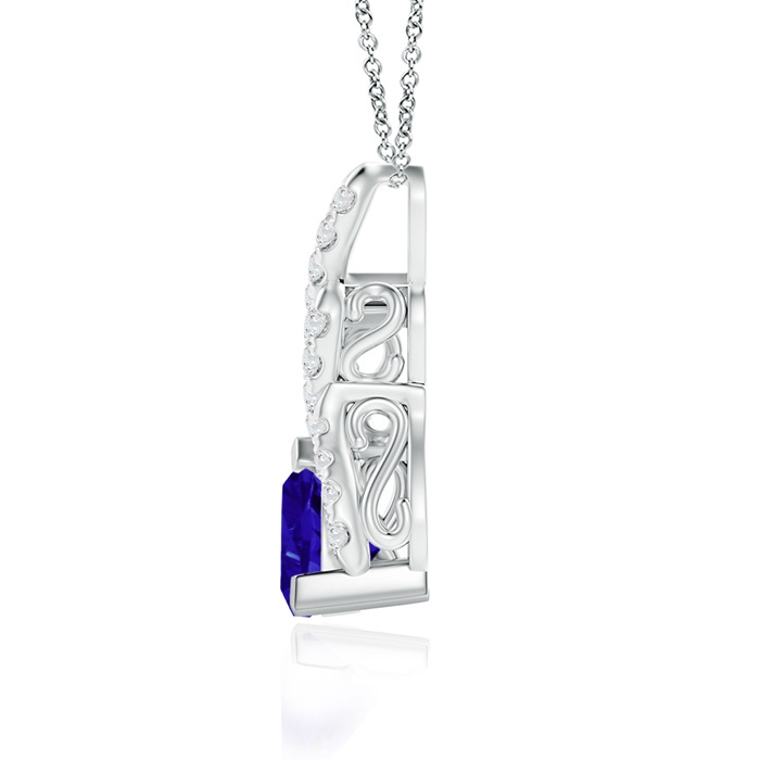 6mm AAAA Trillion Tanzanite Solitaire Pendant with Diamond Swirl in White Gold product image