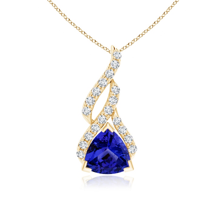 6mm AAAA Trillion Tanzanite Solitaire Pendant with Diamond Swirl in Yellow Gold 