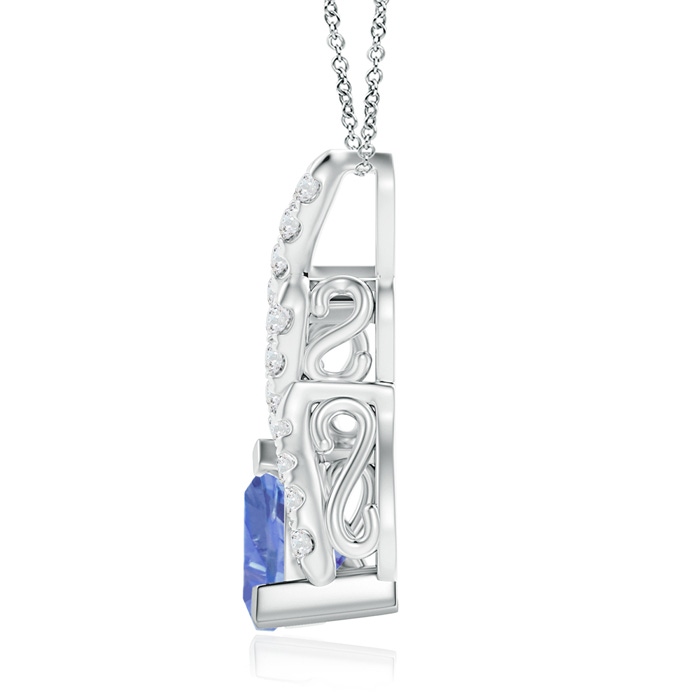 7mm A Trillion Tanzanite Solitaire Pendant with Diamond Swirl in White Gold product image