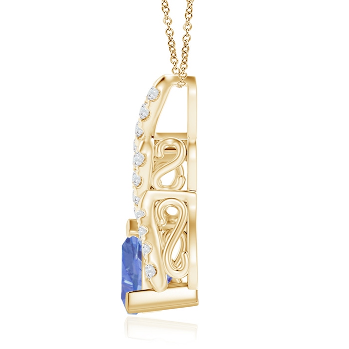 7mm A Trillion Tanzanite Solitaire Pendant with Diamond Swirl in Yellow Gold product image