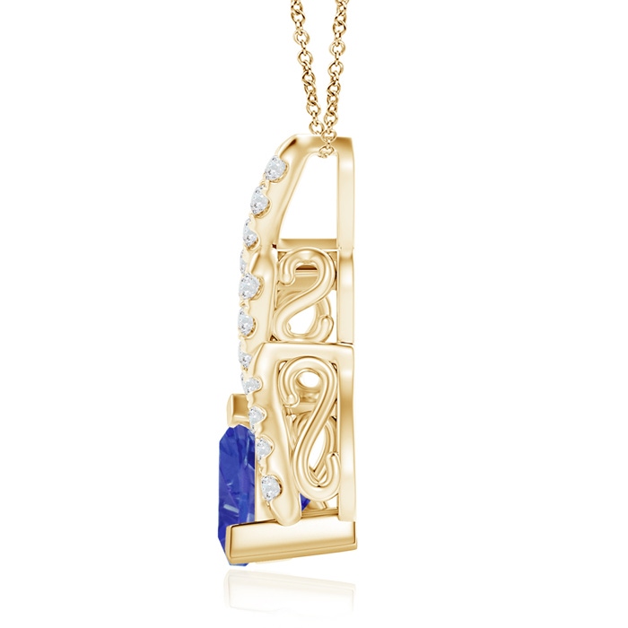 7mm AA Trillion Tanzanite Solitaire Pendant with Diamond Swirl in Yellow Gold product image