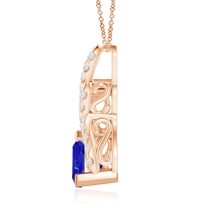 7mm AAA Trillion Tanzanite Solitaire Pendant with Diamond Swirl in Rose Gold product image
