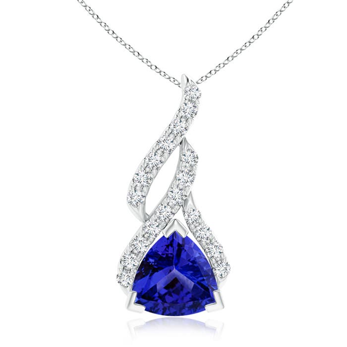 7mm AAAA Trillion Tanzanite Solitaire Pendant with Diamond Swirl in P950 Platinum