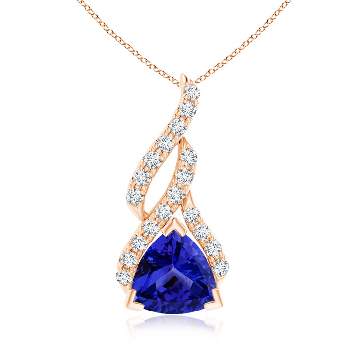 7mm AAAA Trillion Tanzanite Solitaire Pendant with Diamond Swirl in Rose Gold 