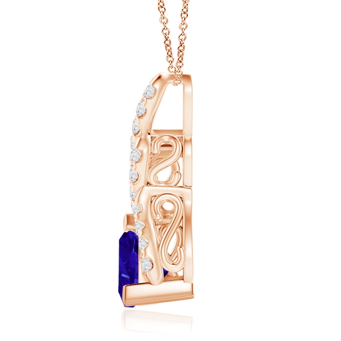 7mm AAAA Trillion Tanzanite Solitaire Pendant with Diamond Swirl in Rose Gold product image