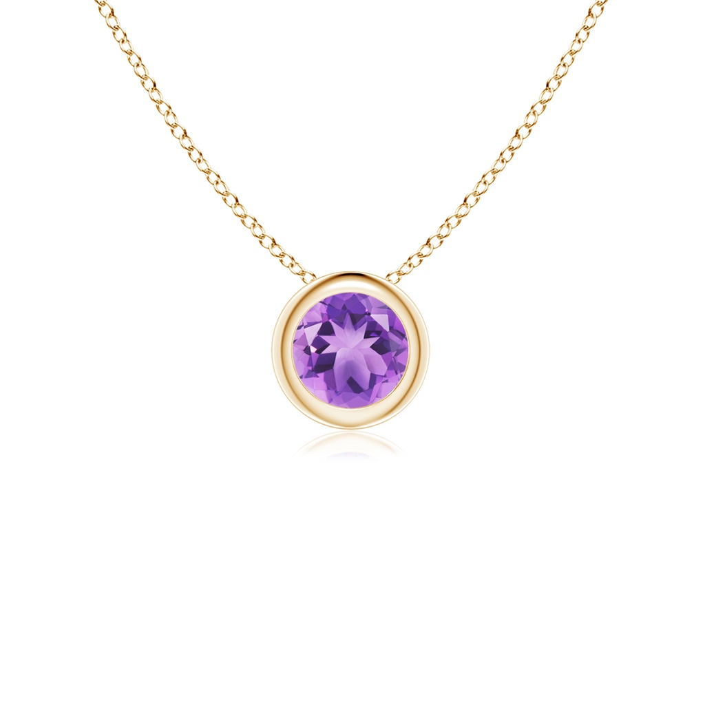 4mm A Bezel-Set Round Amethyst Solitaire Pendant in Yellow Gold 