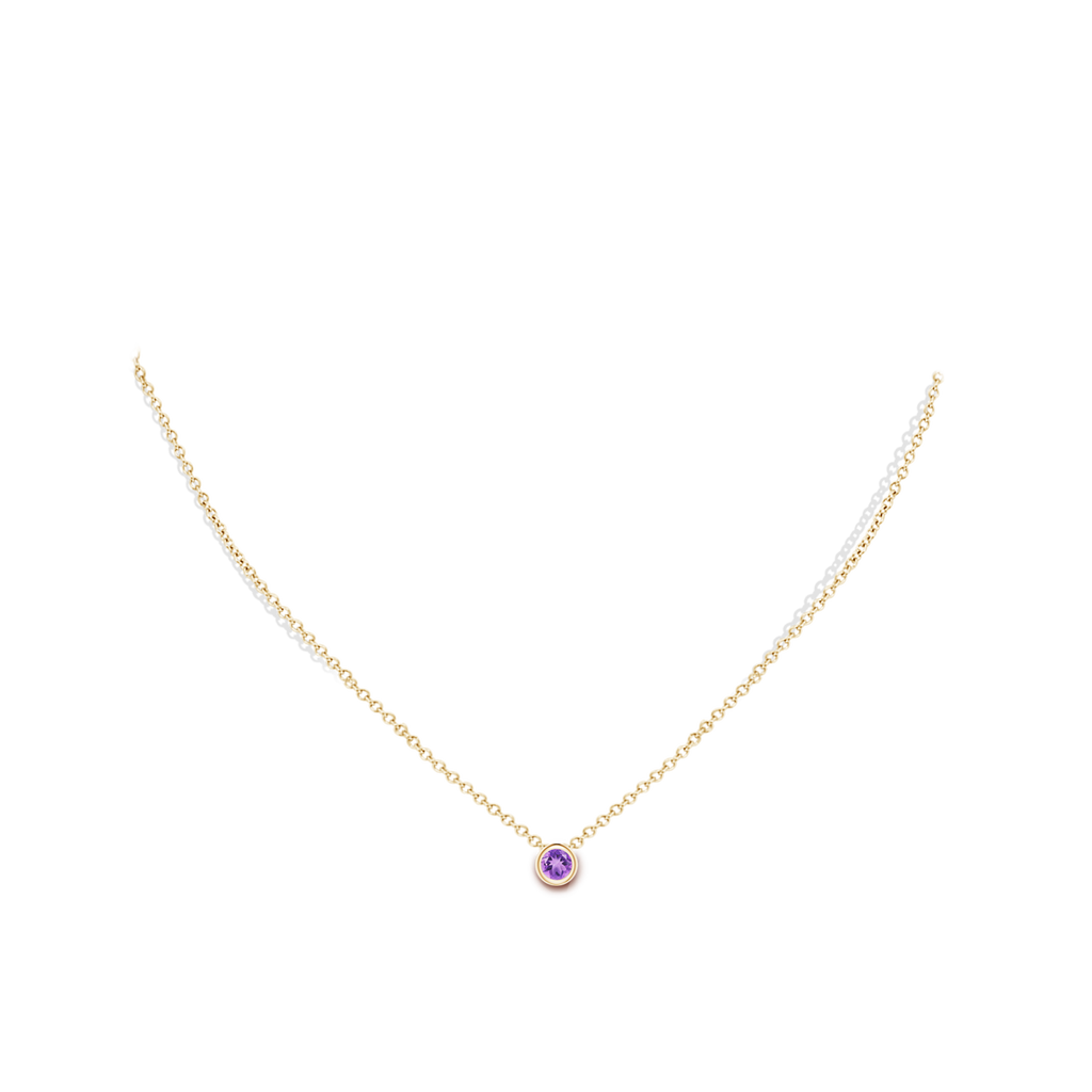 4mm A Bezel-Set Round Amethyst Solitaire Pendant in Yellow Gold Body-Neck