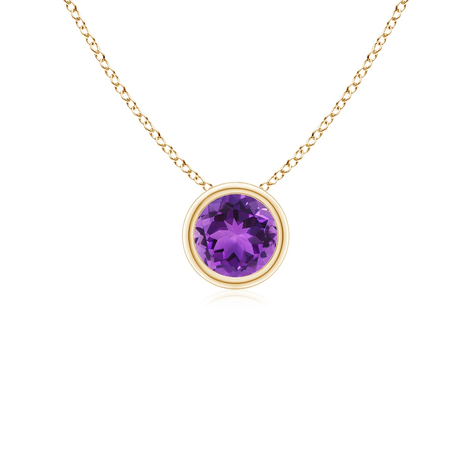 4mm AAA Bezel-Set Round Amethyst Solitaire Pendant in Yellow Gold 