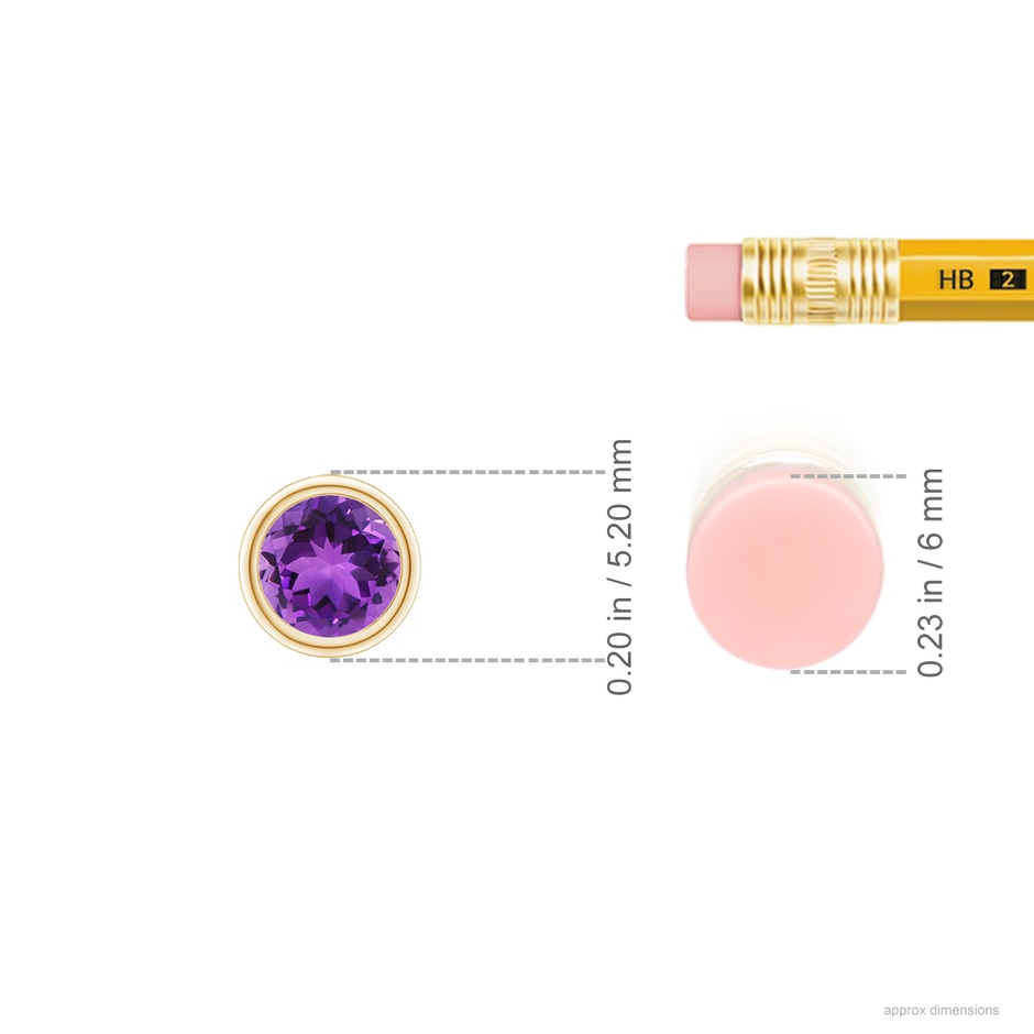 4mm AAA Bezel-Set Round Amethyst Solitaire Pendant in Yellow Gold ruler
