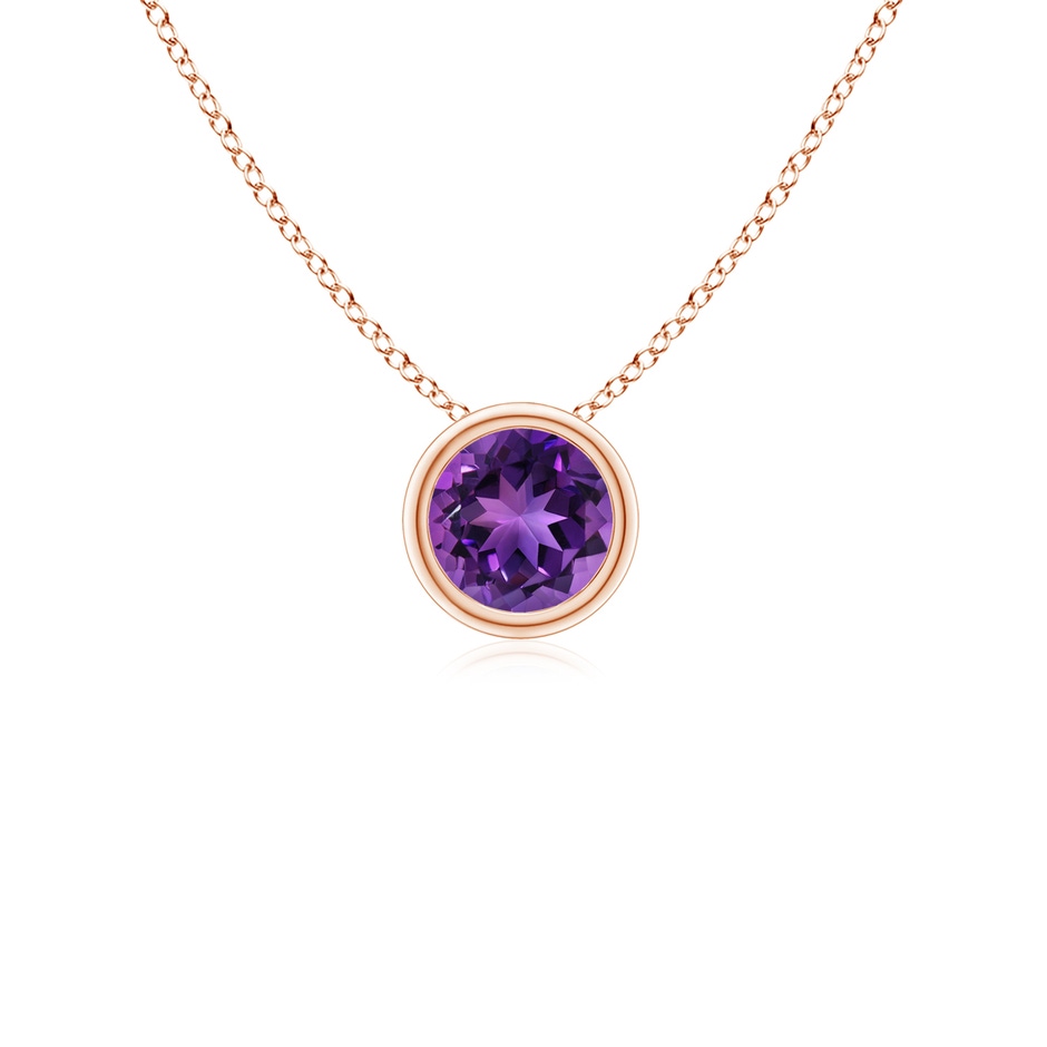 4mm AAAA Bezel-Set Round Amethyst Solitaire Pendant in 18K Rose Gold 