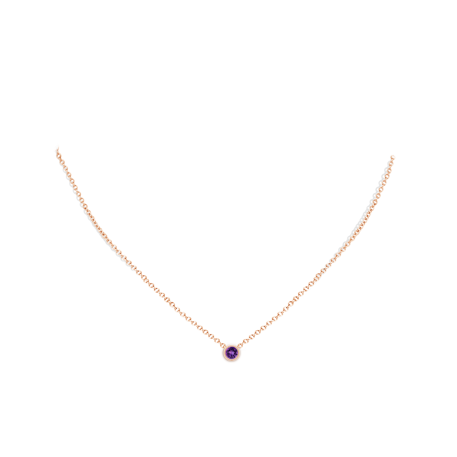 4mm AAAA Bezel-Set Round Amethyst Solitaire Pendant in 18K Rose Gold pen