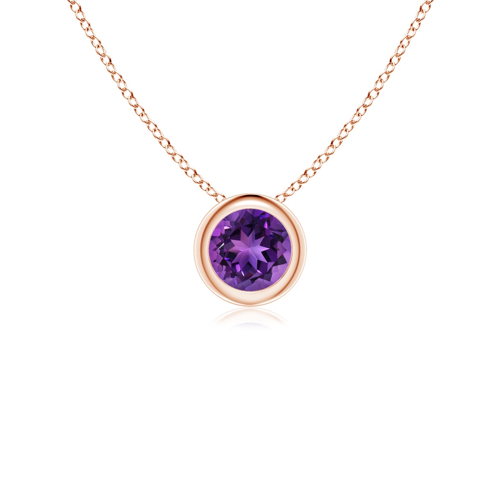 4mm AAAA Bezel-Set Round Amethyst Solitaire Pendant in Rose Gold