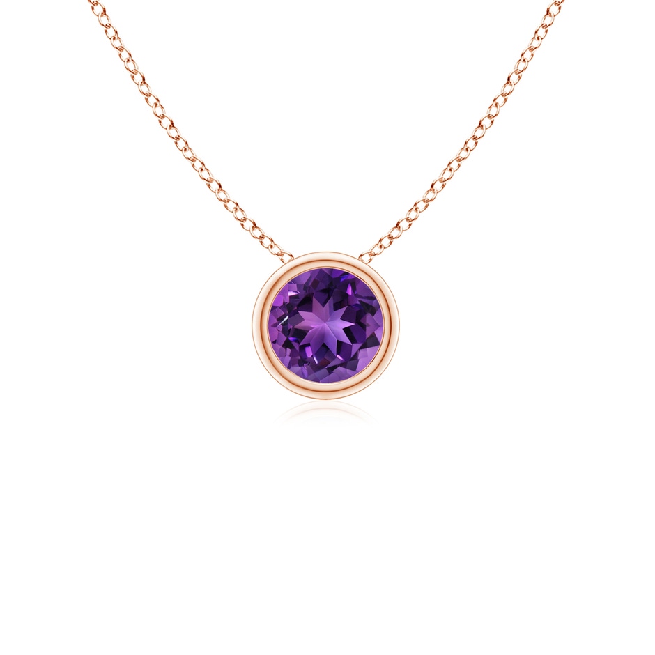 4mm AAAA Bezel-Set Round Amethyst Solitaire Pendant in Rose Gold 