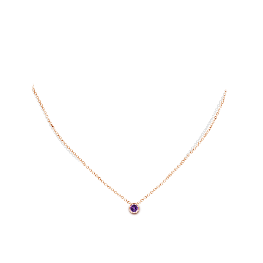 4mm AAAA Bezel-Set Round Amethyst Solitaire Pendant in Rose Gold Body-Neck