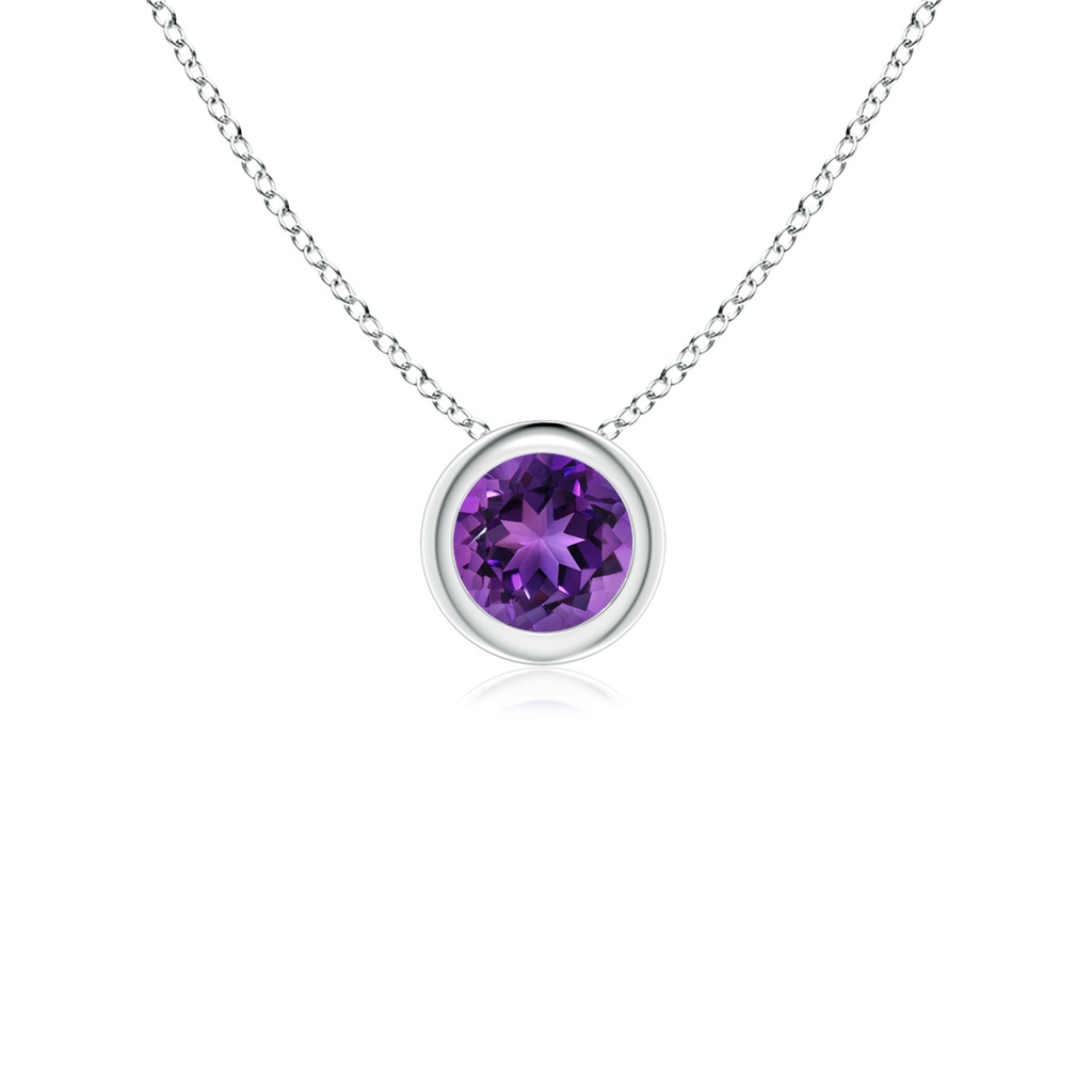 4mm AAAA Bezel-Set Round Amethyst Solitaire Pendant in White Gold