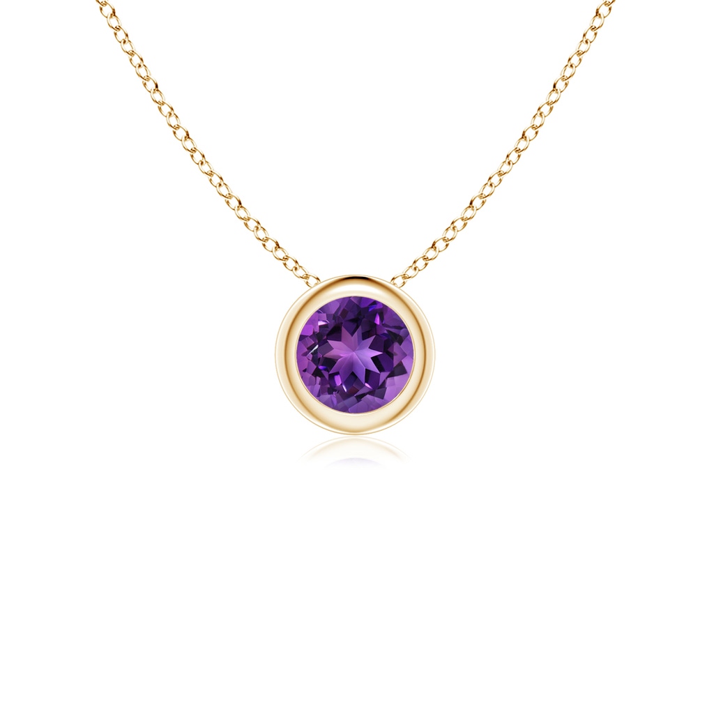 4mm AAAA Bezel-Set Round Amethyst Solitaire Pendant in Yellow Gold