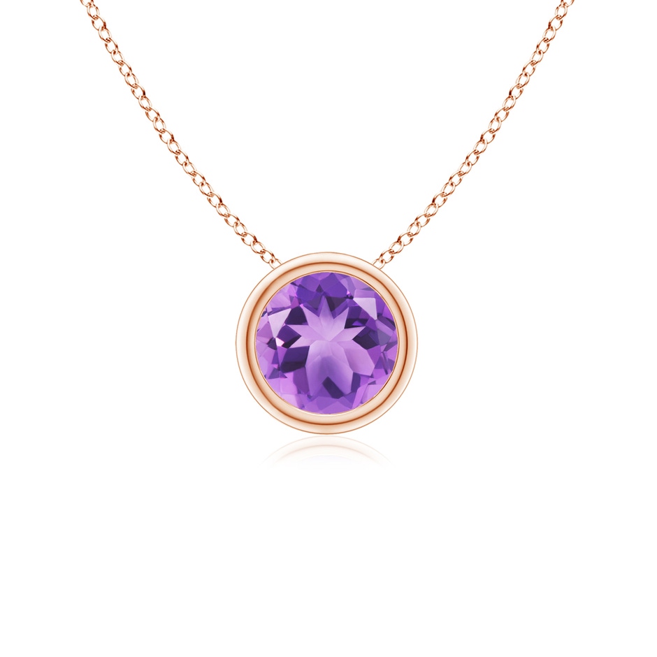 5mm A Bezel-Set Round Amethyst Solitaire Pendant in Rose Gold 