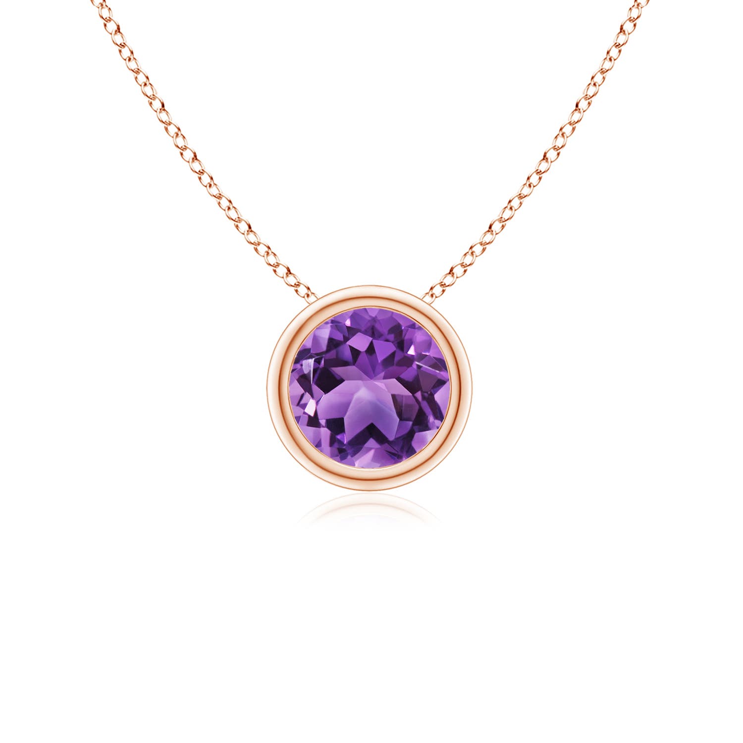 5mm AA Bezel-Set Round Amethyst Solitaire Pendant in 18K Rose Gold