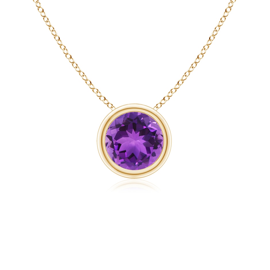 5mm AAA Bezel-Set Round Amethyst Solitaire Pendant in Yellow Gold 