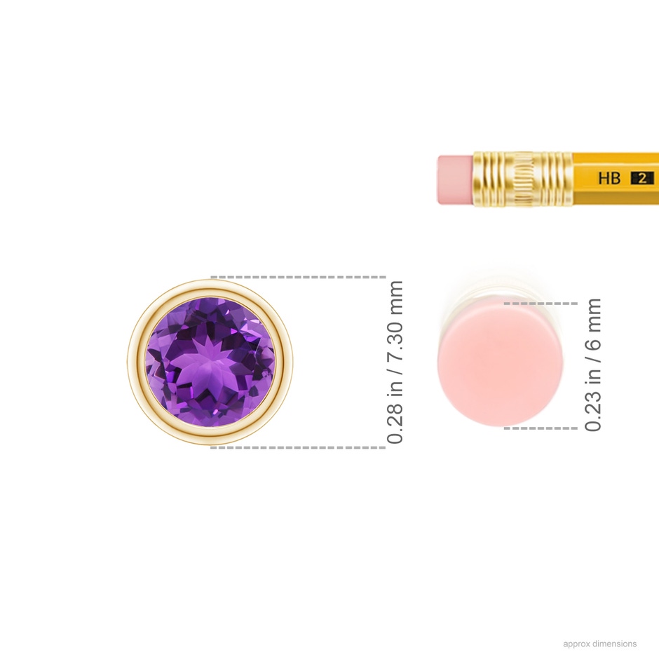 6mm AAA Bezel-Set Round Amethyst Solitaire Pendant in Yellow Gold ruler