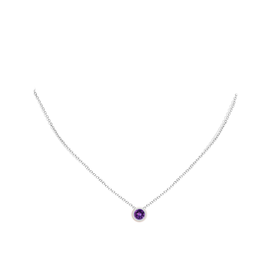 6mm AAAA Bezel-Set Round Amethyst Solitaire Pendant in 18K White Gold pen