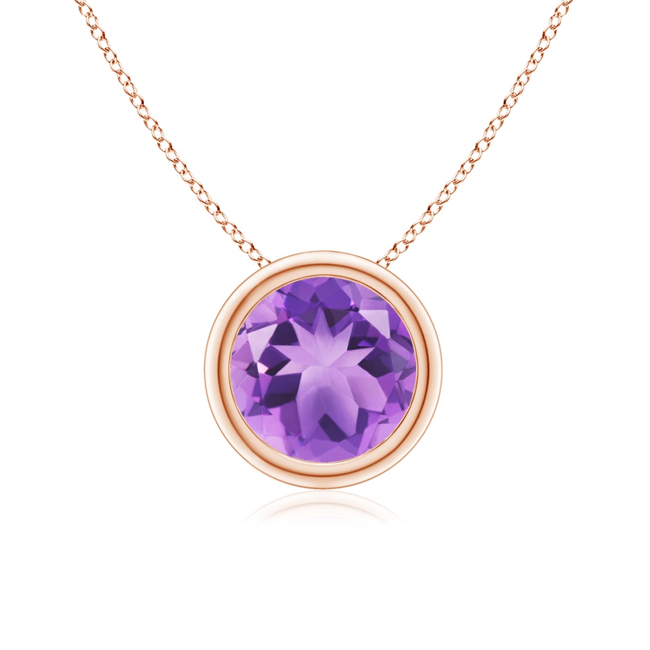 7mm A Bezel-Set Round Amethyst Solitaire Pendant in 18K Rose Gold 