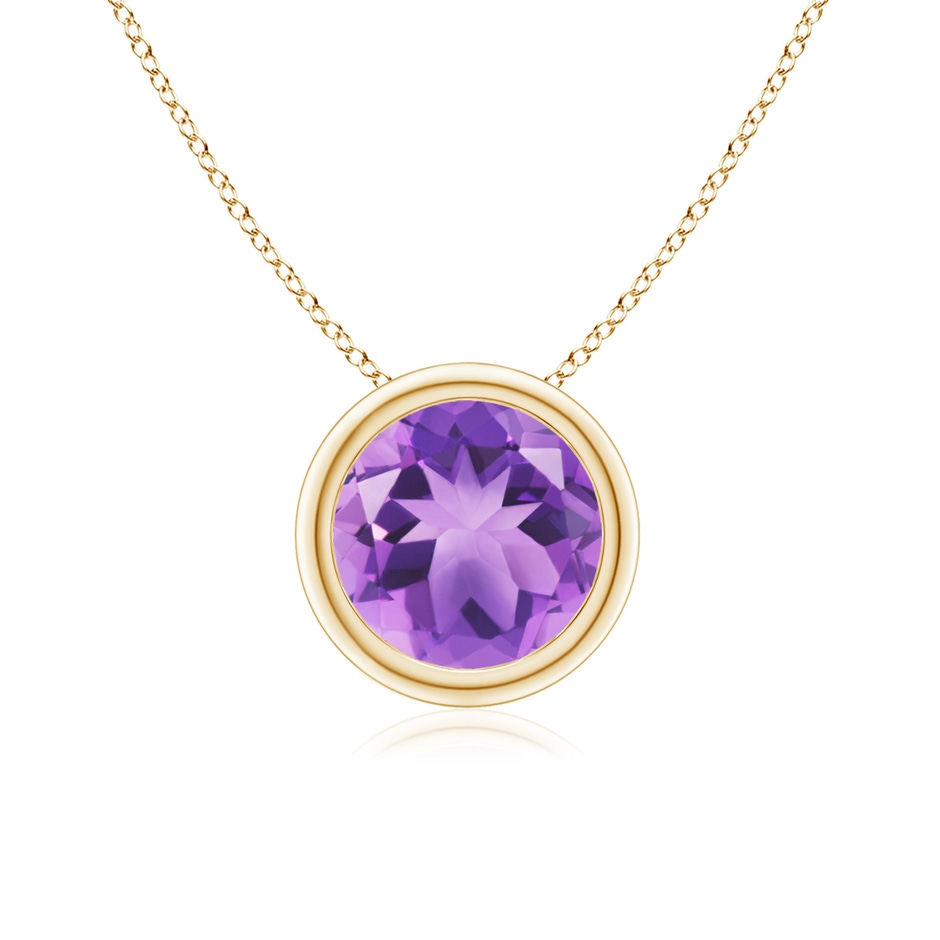 7mm A Bezel-Set Round Amethyst Solitaire Pendant in 18K Yellow Gold 