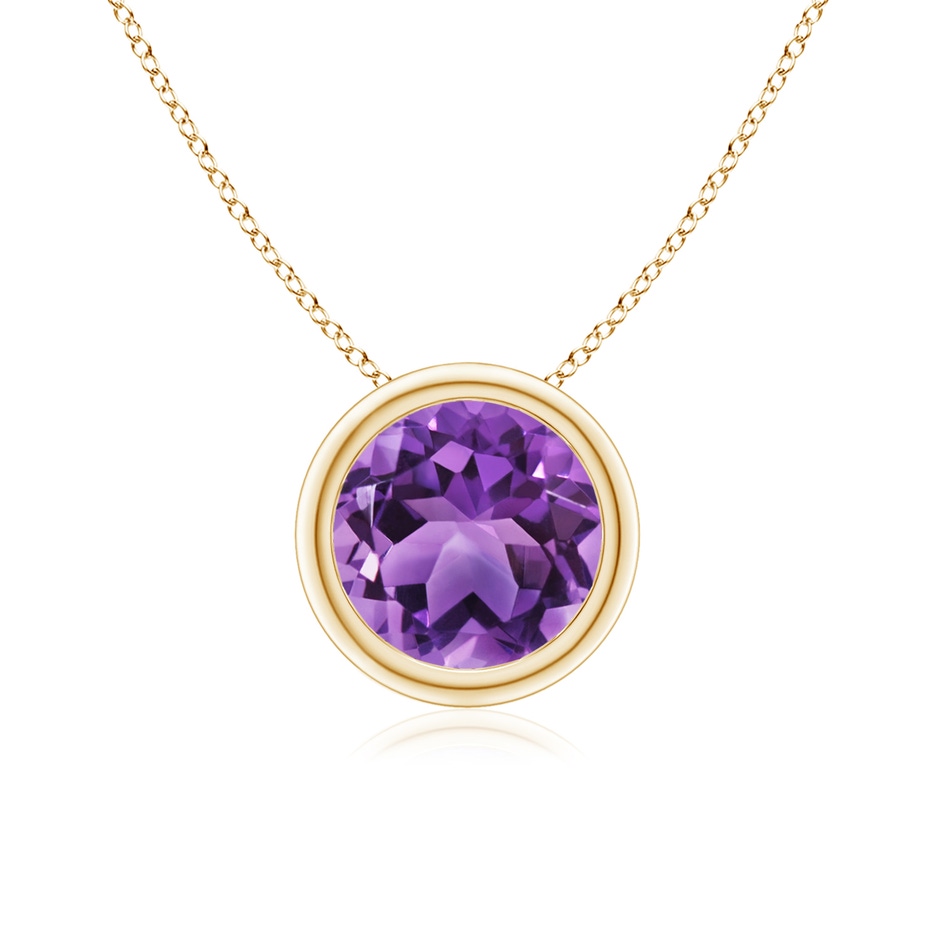 7mm AA Bezel-Set Round Amethyst Solitaire Pendant in Yellow Gold 
