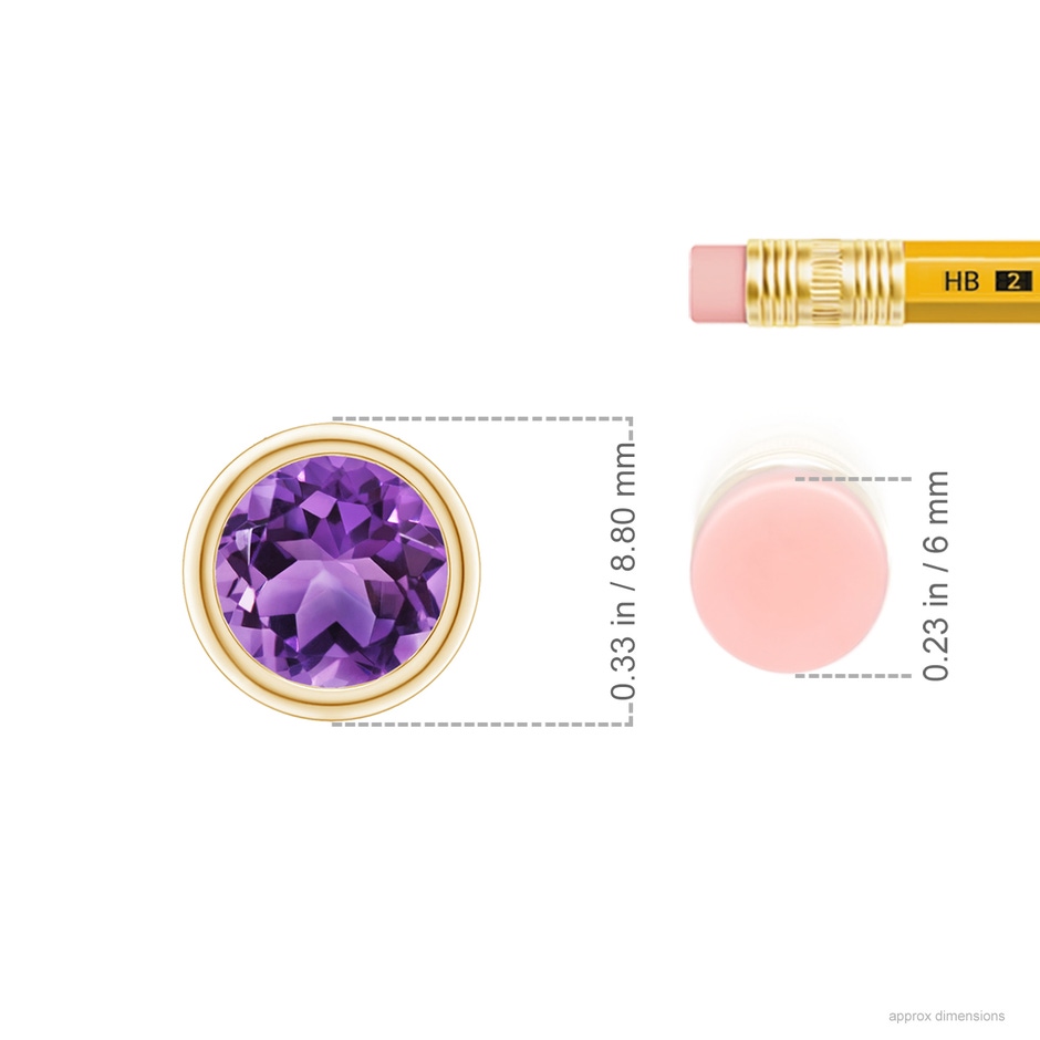 7mm AA Bezel-Set Round Amethyst Solitaire Pendant in Yellow Gold ruler