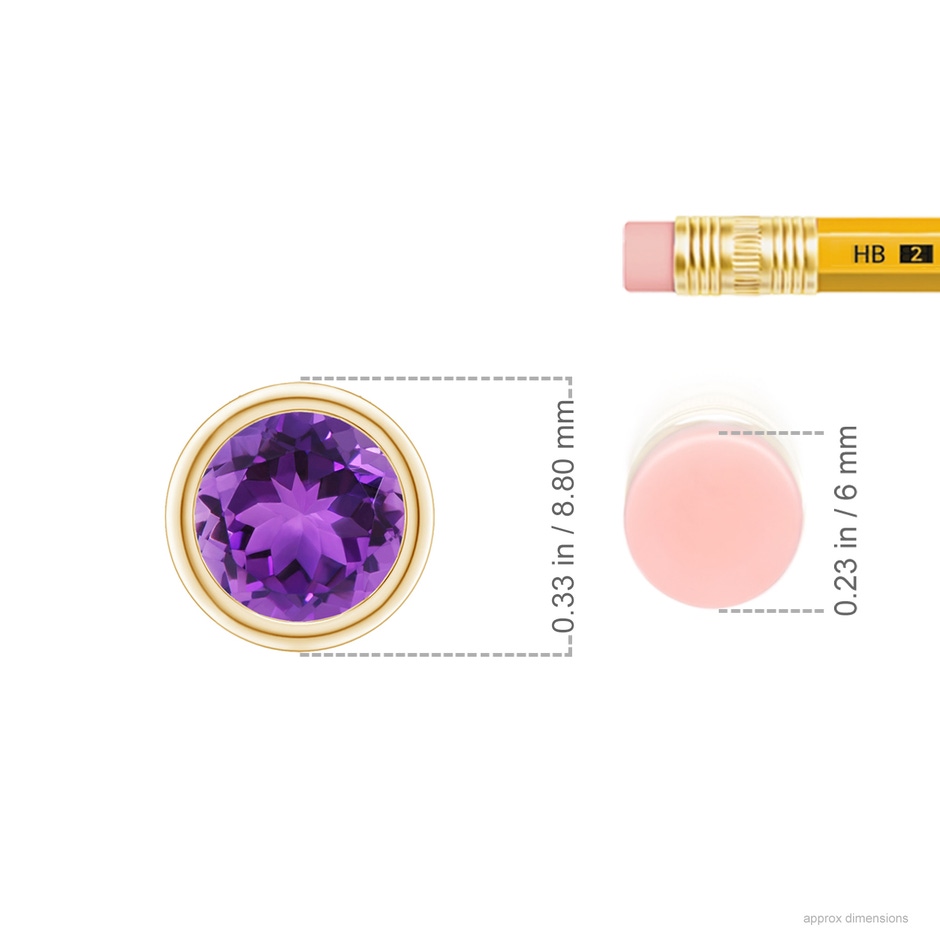 7mm AAA Bezel-Set Round Amethyst Solitaire Pendant in 18K Yellow Gold ruler