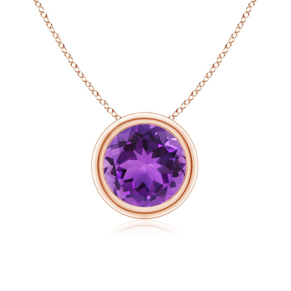 7mm AAA Bezel-Set Round Amethyst Solitaire Pendant in Rose Gold 