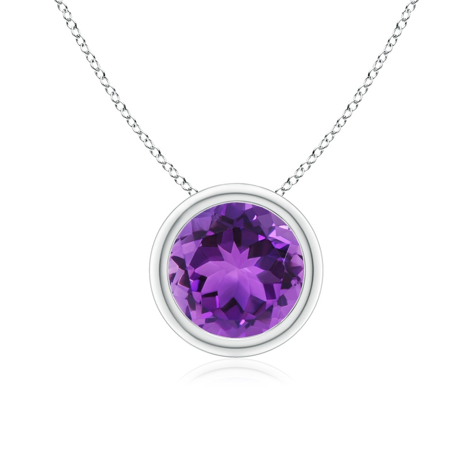 7mm AAA Bezel-Set Round Amethyst Solitaire Pendant in White Gold 