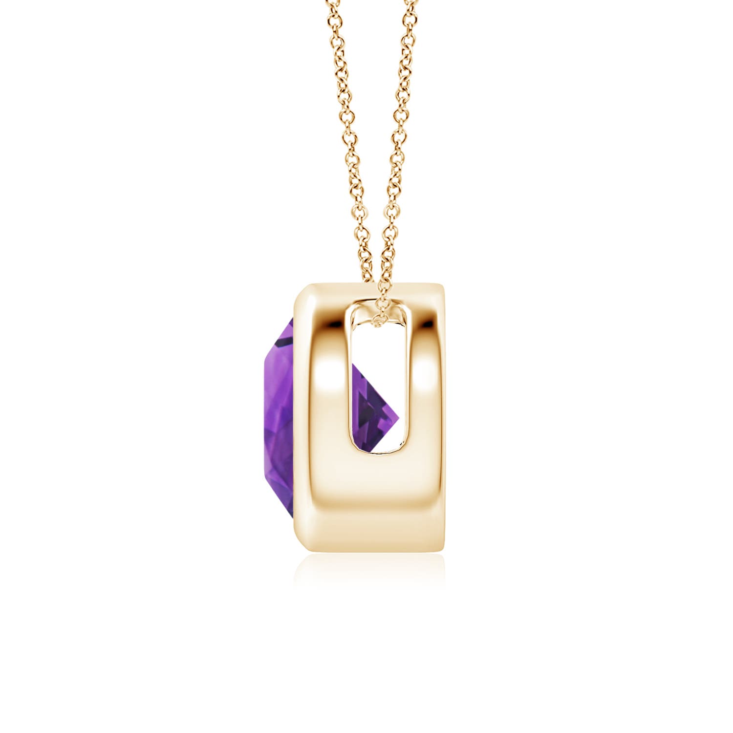 7mm AAAA Bezel-Set Round Amethyst Solitaire Pendant in 18K Yellow Gold